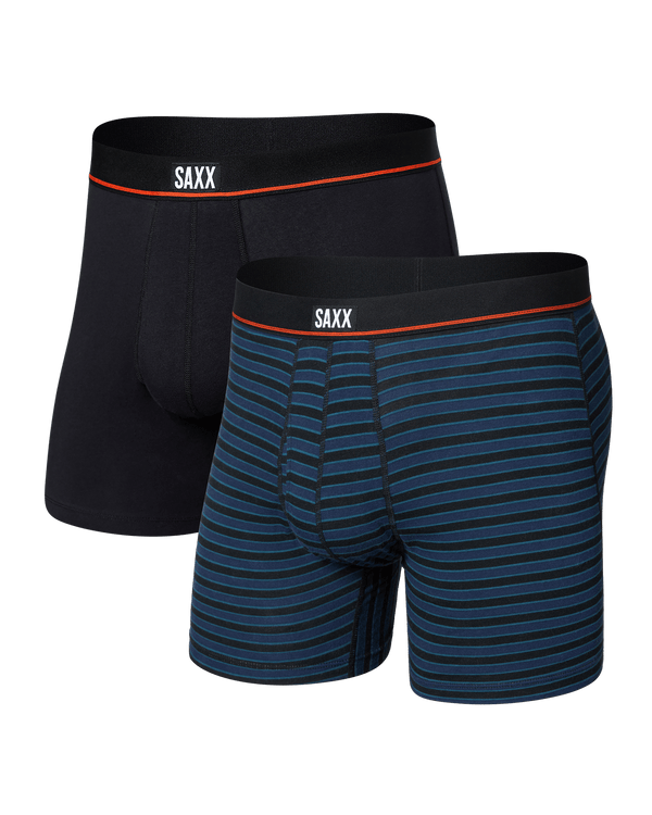 Front of Non-Stop Stretch Cotton Boxer Brief Fly 2Pk in Simple Stripe/Black