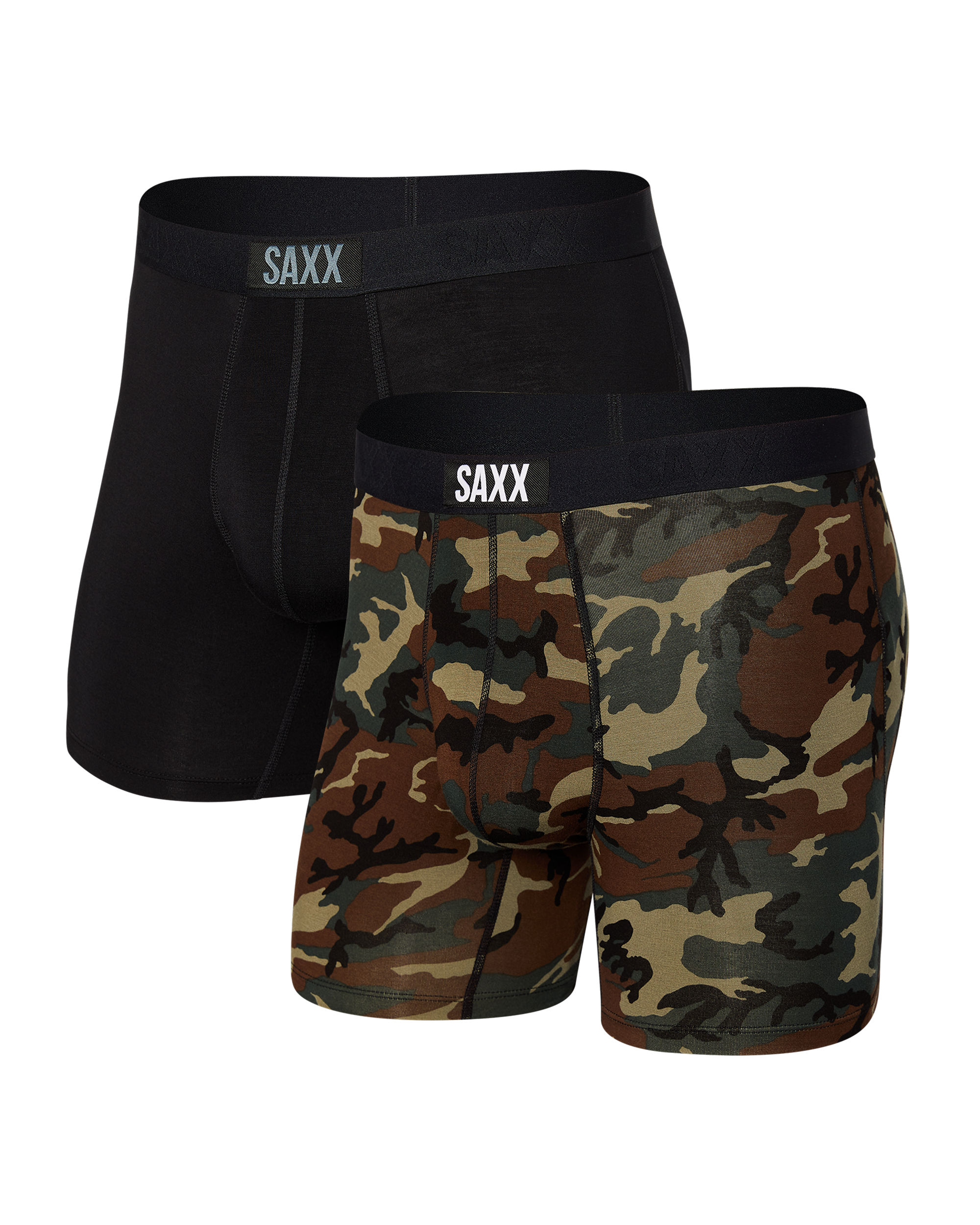 Front of Vibe Super Soft Boxer Brief 2 Pack in Wood Camo/Black