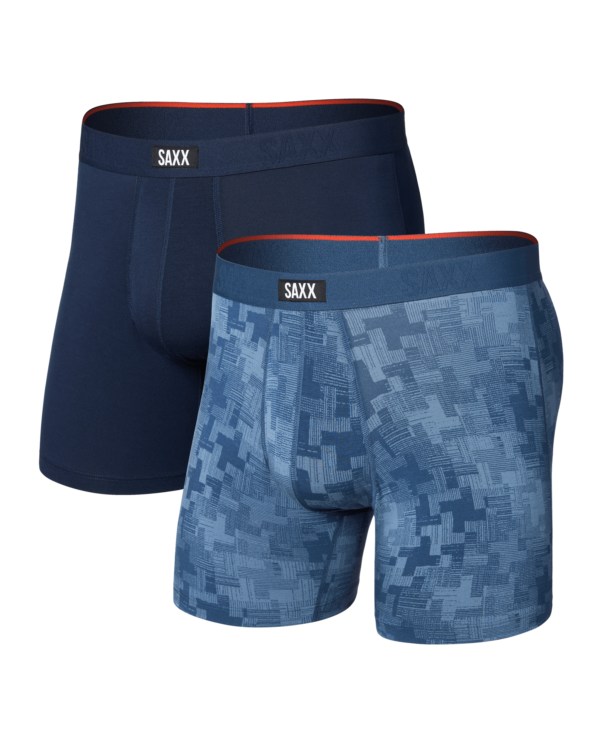 Front of Vibe Xtra Soft Comfort Boxer Brief 2 Pack in Frenetic Tweed/Maritime