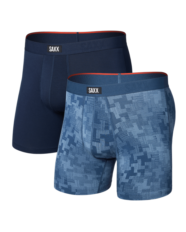 Front of Vibe Xtra Soft Comfort Boxer Brief 2 Pack in Frenetic Tweed/Maritime