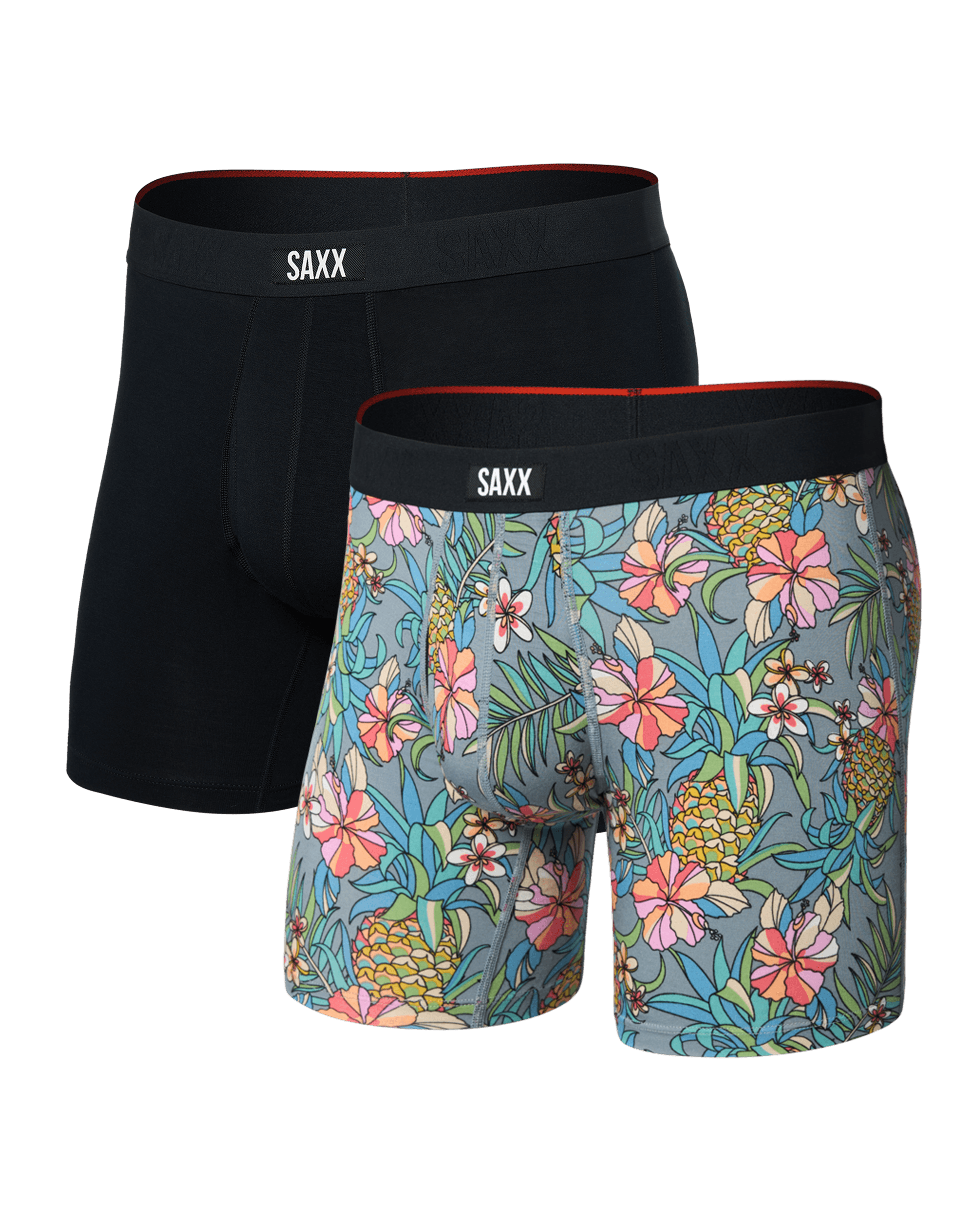 Front of Vibe Xtra Soft Comfort Boxer Brief Fly 2Pk in Pineapple Field/Black