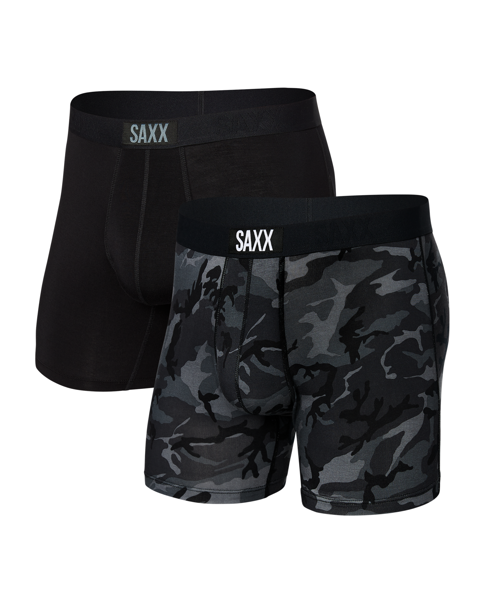 Front of Vibe Super Soft Boxer Brief 2 Pack in Wood Camo/Black