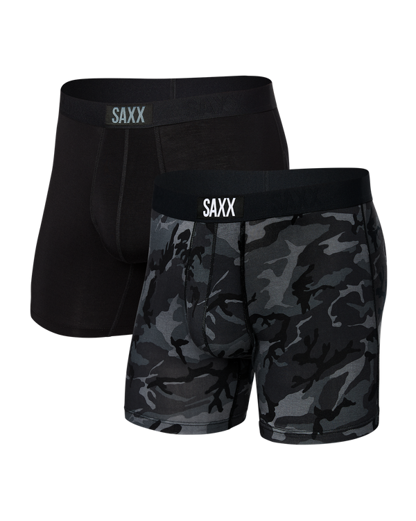Front of Vibe Super Soft Boxer Brief 2 Pack in Wood Camo/Black