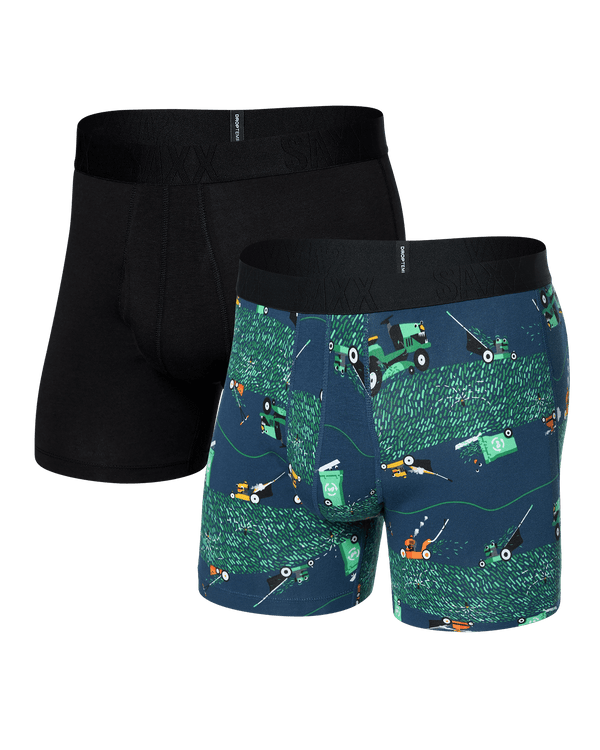 Front of Droptemp Cooling Cotton Boxer Brief Fly 2 Pack in Buzzcut/Black