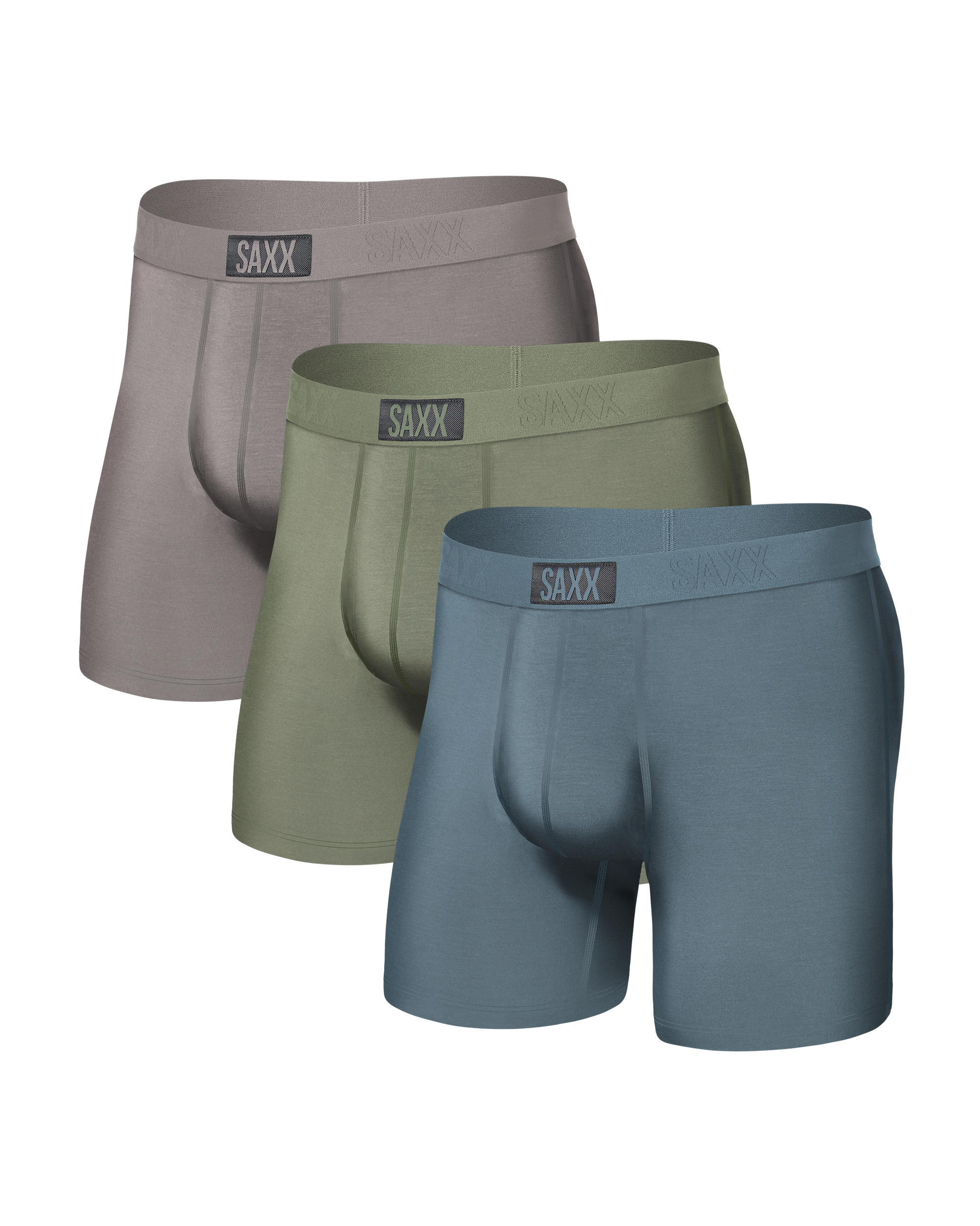 Front of Ultra Super Soft Boxer Brief in Stone Blue/Zinc/Oil Green
