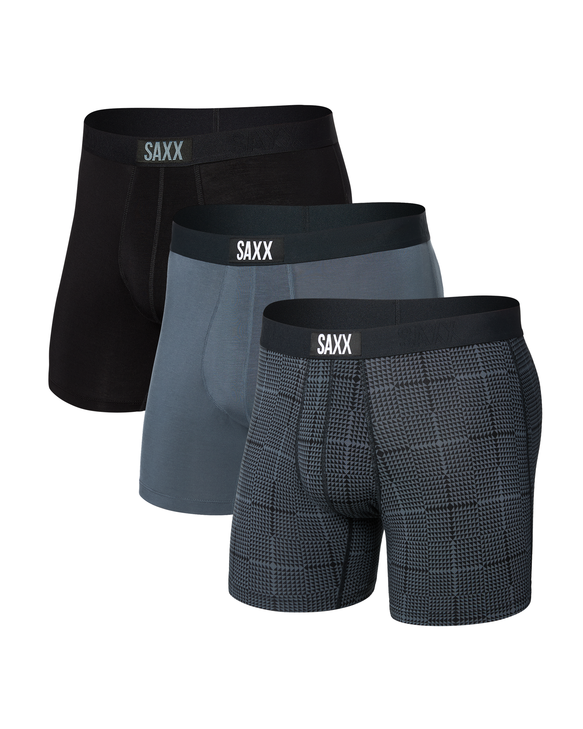 Front of Vibe Super Soft Boxer Brief 3 Pack in Rad Plaid/Turbulence/Black