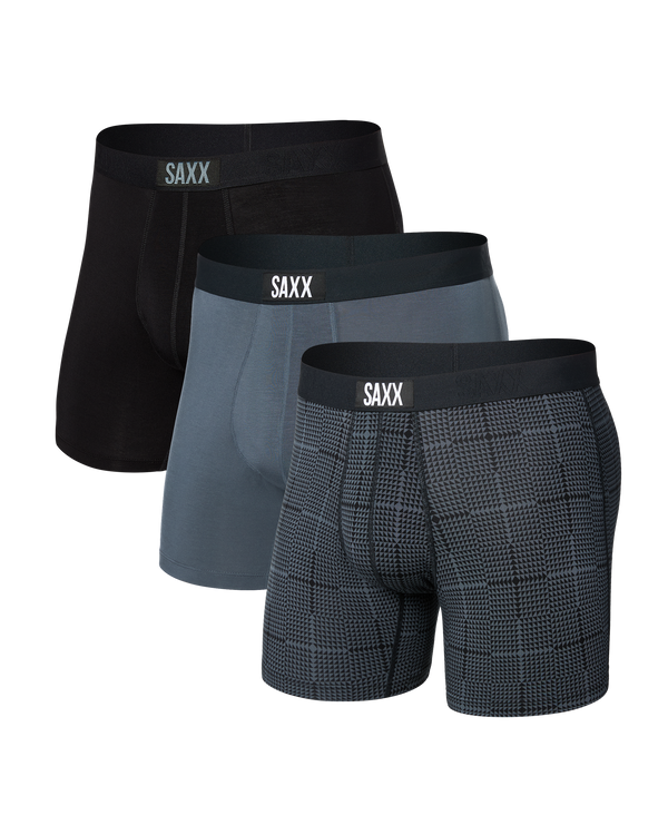 Front of Vibe Super Soft Boxer Brief 3 Pack in Rad Plaid/Turbulence/Black