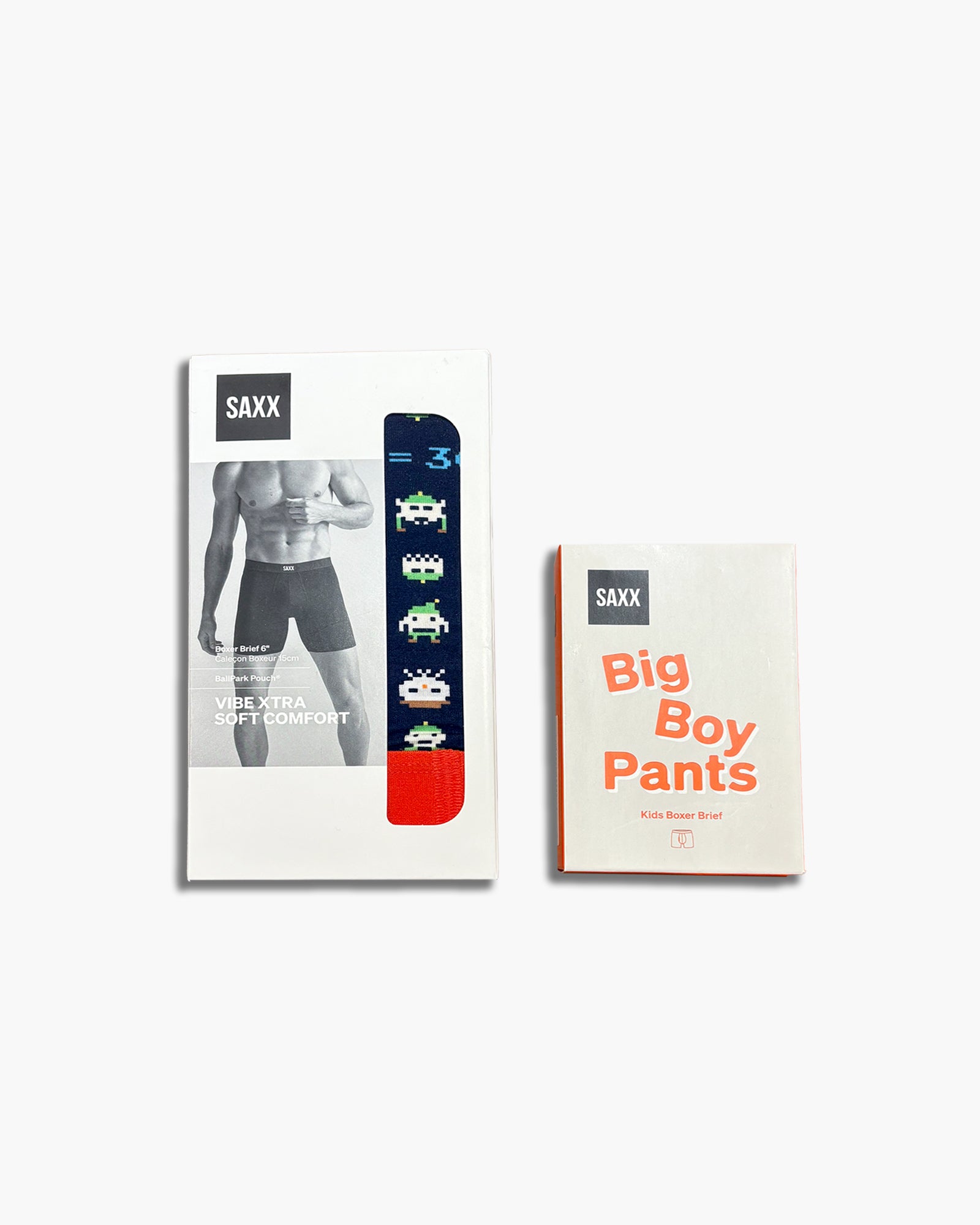 Two packages of SAXX underwear on a white background