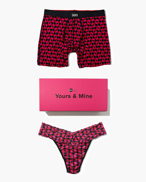 Vibe Xtra Boxer Brief 6" & Lace Original Rise Thong in Love Check Baby-Black