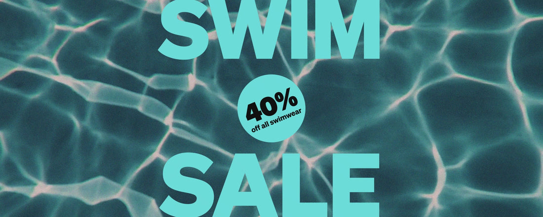 A video of water in a swimming pool seen from above. It is reflecting light from soft waves. A round logo reads 40% off.