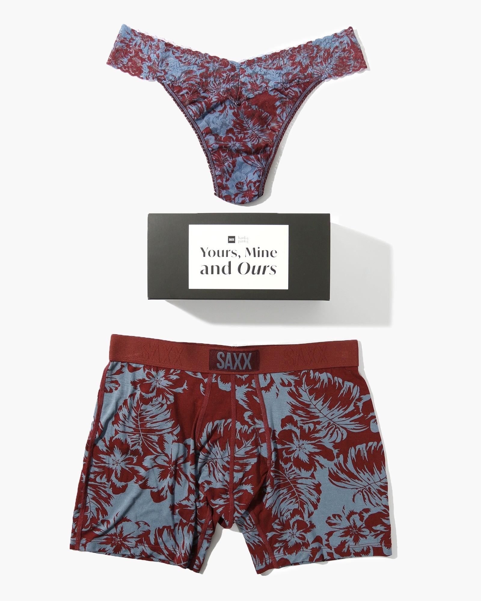 SAXX Vibe Boxer Brief and Hanky Panky Original Rise Thong in Shadow Tropics
