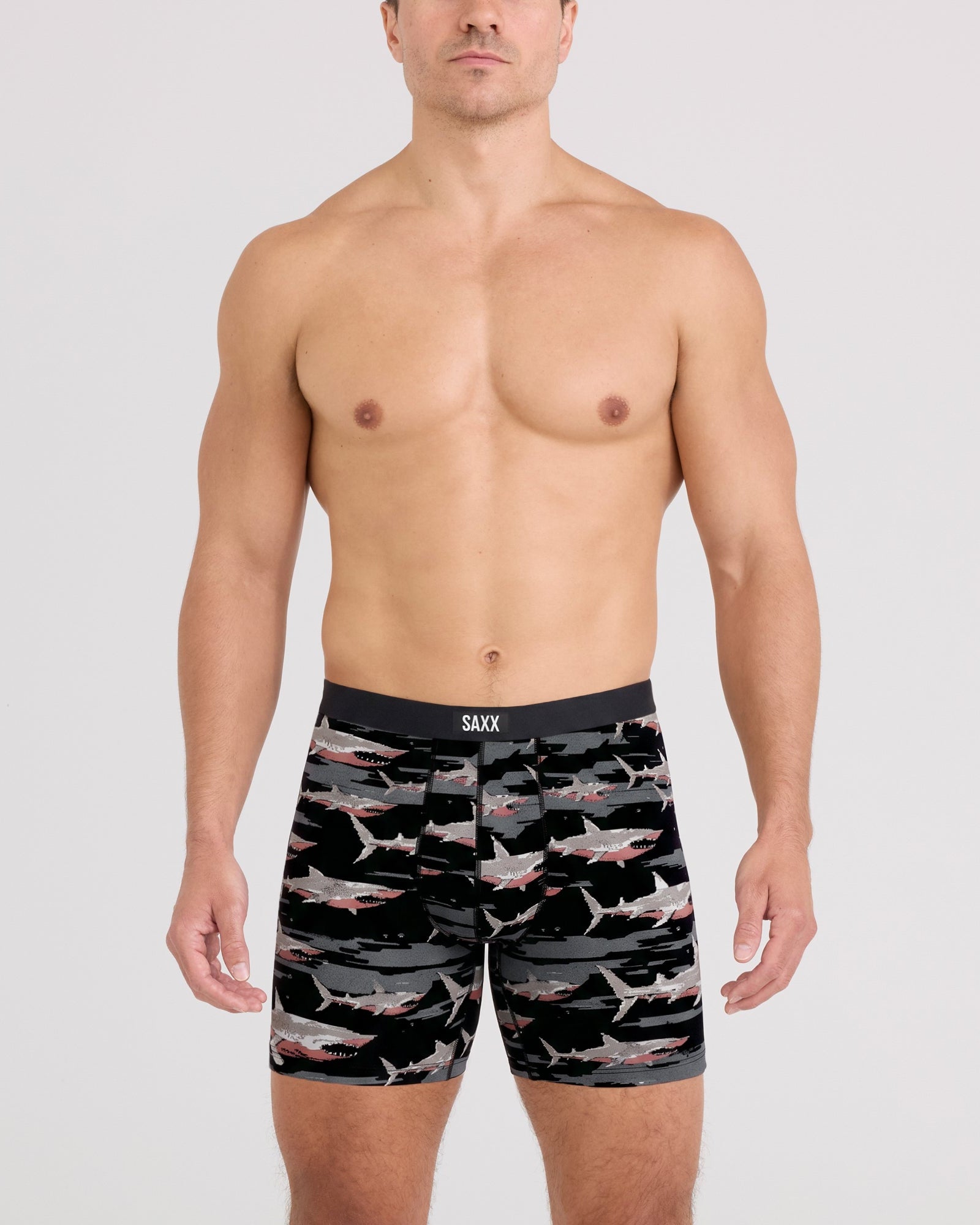 Front - Model wearing Daytripper Comfort Stretch Boxer Brief in Big Byte-Black
