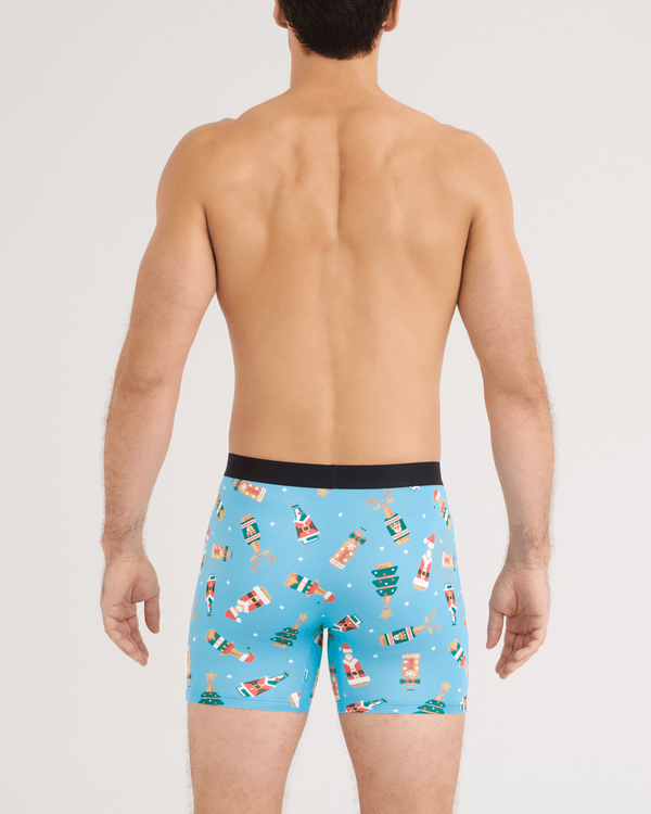 Back - Model wearing Daytripper Comfort Stretch Boxer Brief in Cheers To Beers-Blue Tide