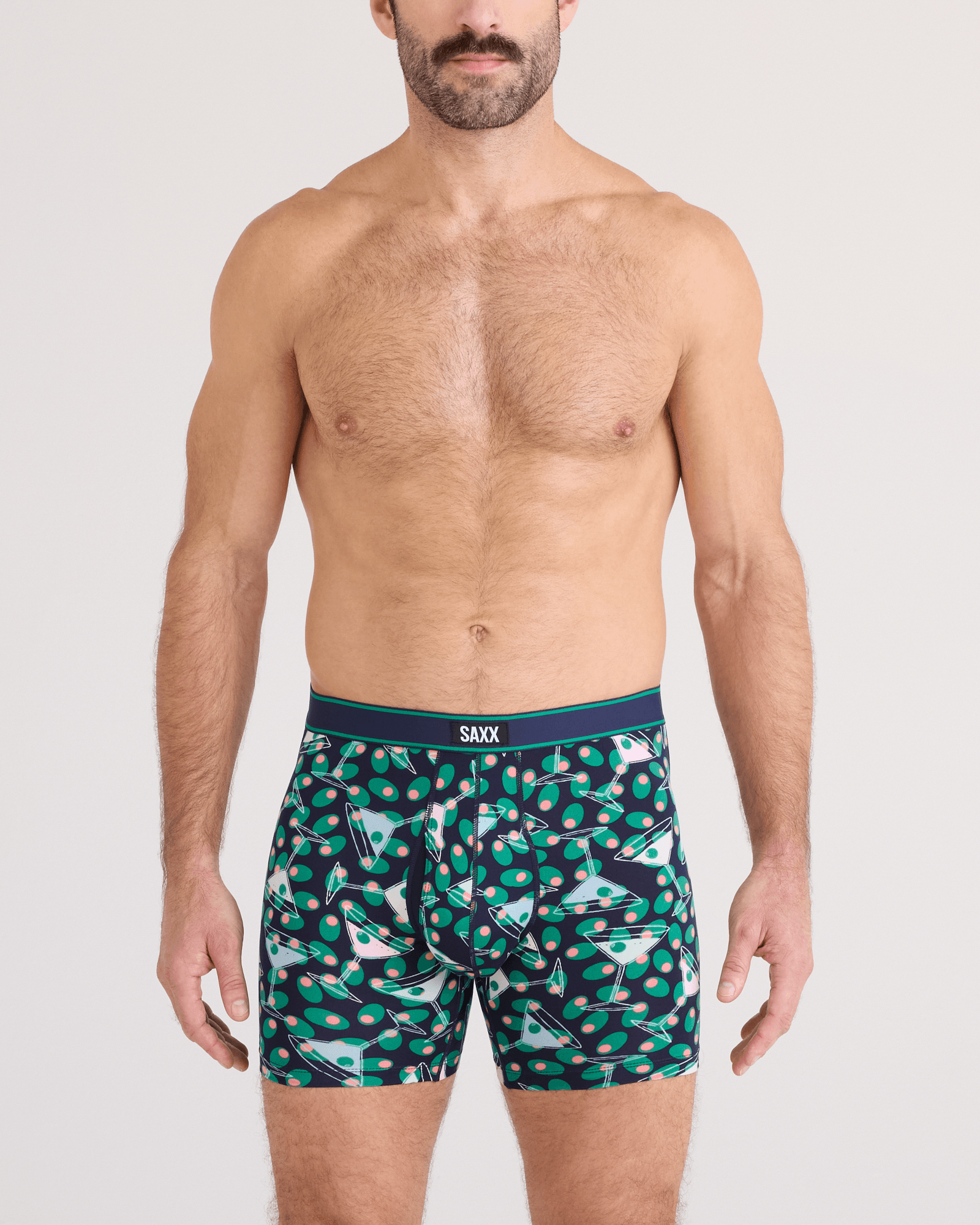 Front - Model wearing  Daytripper Comfort Stretch Boxer Brief Fly in Martini-Maritime