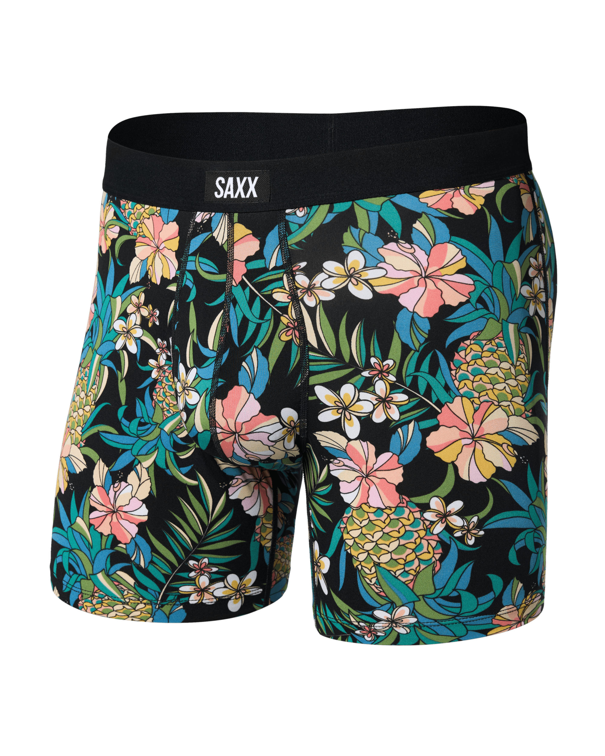 Front of Daytripper Comfort Stretch Boxer Brief Fly in Pineapple Field-Black