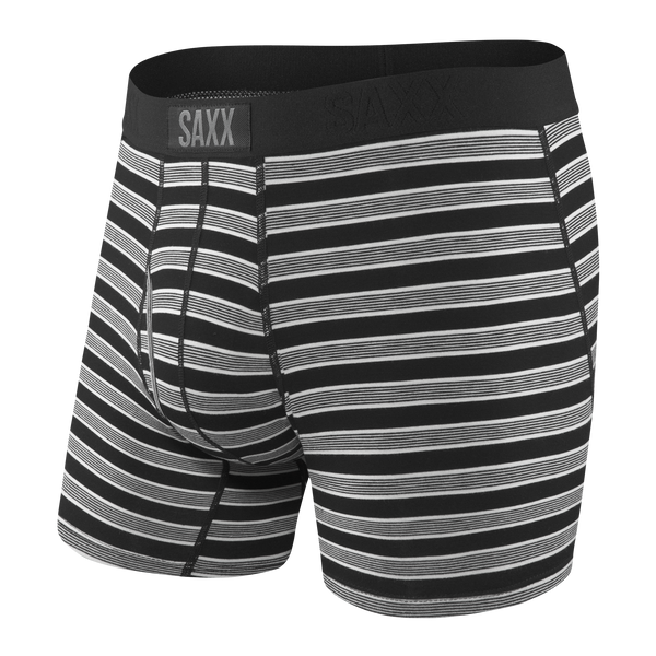Front of Ultra Boxer Brief Fly in Black Crew Stripe