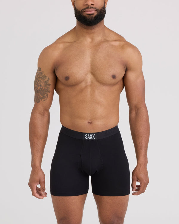 Front - Model wearing Ultra Super Soft Boxer Brief in Black