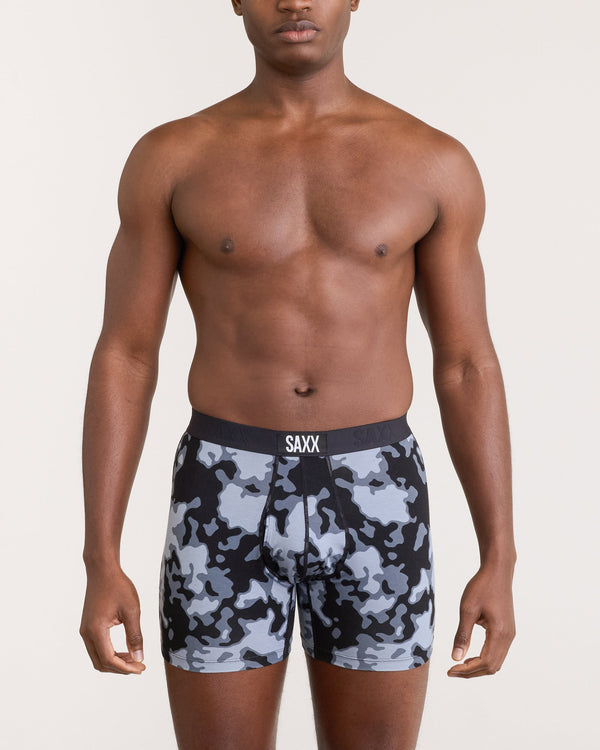 Front - Model wearing Ultra Super Soft Boxer Brief Fly in Crater Camo
