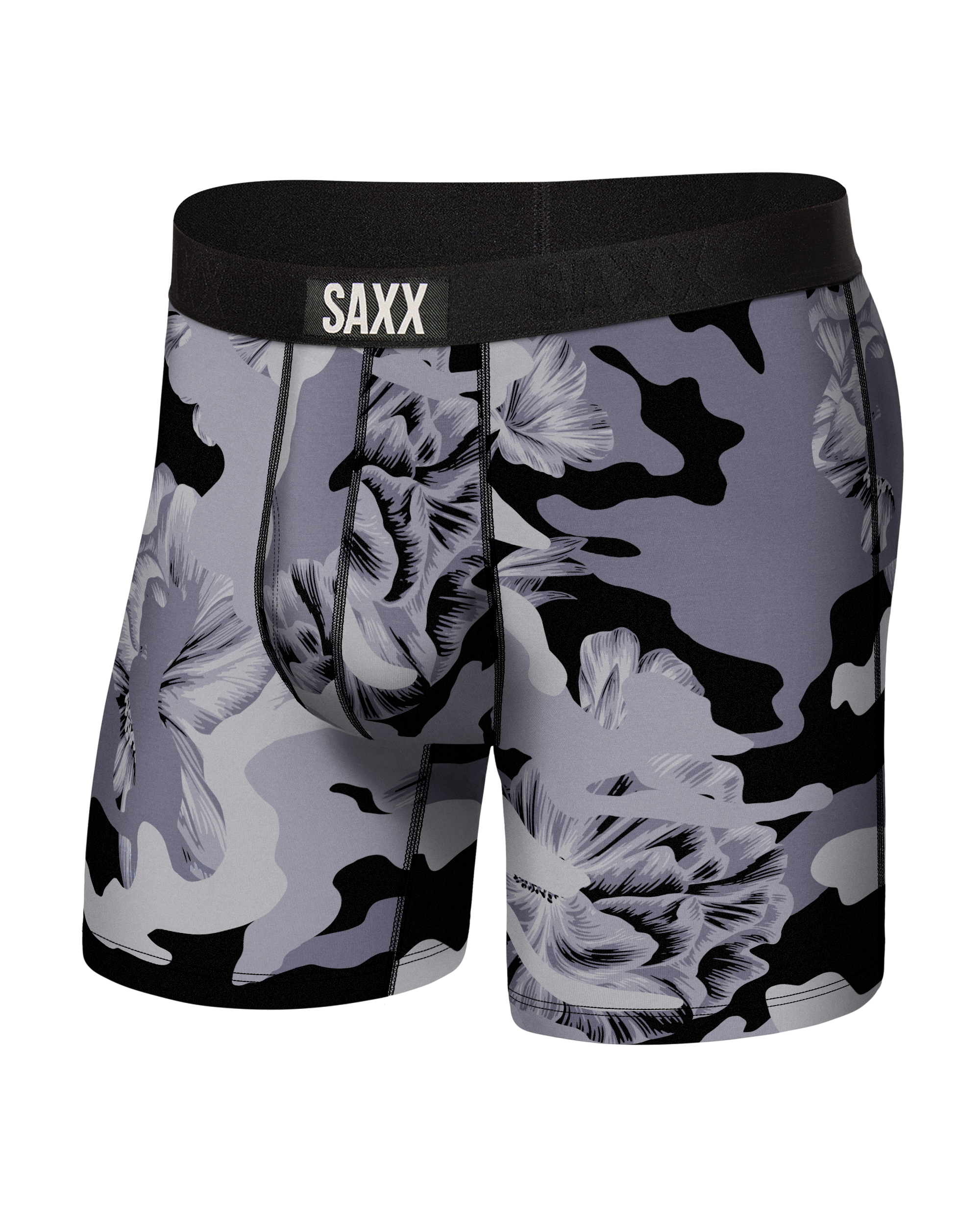 Front of Ultra Super Soft Boxer Brief Fly in Camo Flora-Grey