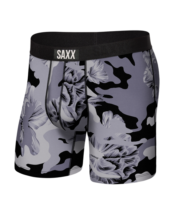 Front of Ultra Super Soft Boxer Brief Fly in Camo Flora-Grey