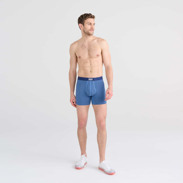 Front - Model wearing Ultra Boxer Brief in Mini Stripe- Granada Sky