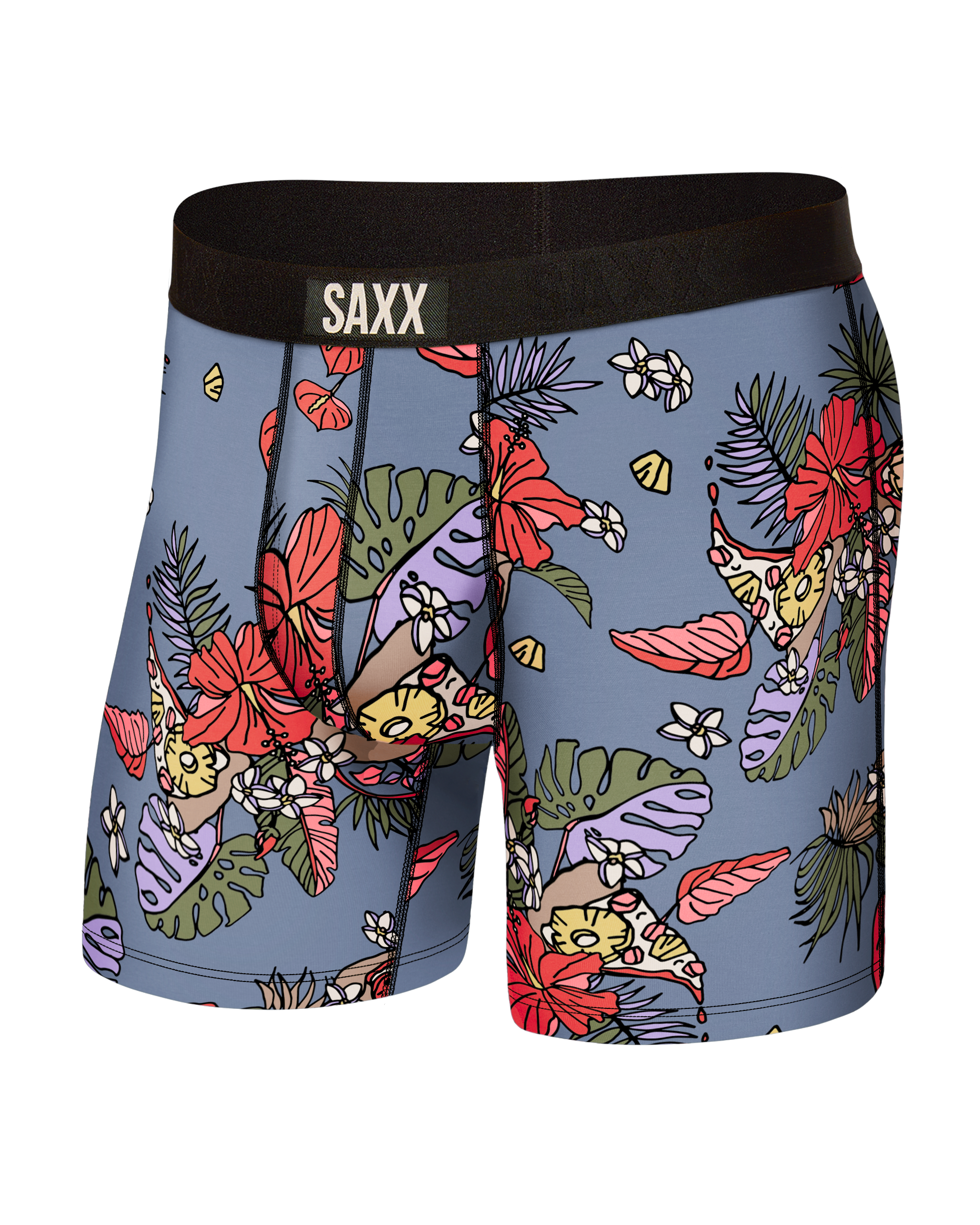 Front of Ultra Super Soft Boxer Brief Fly in Hawaiian Pizza-Stone Blue
