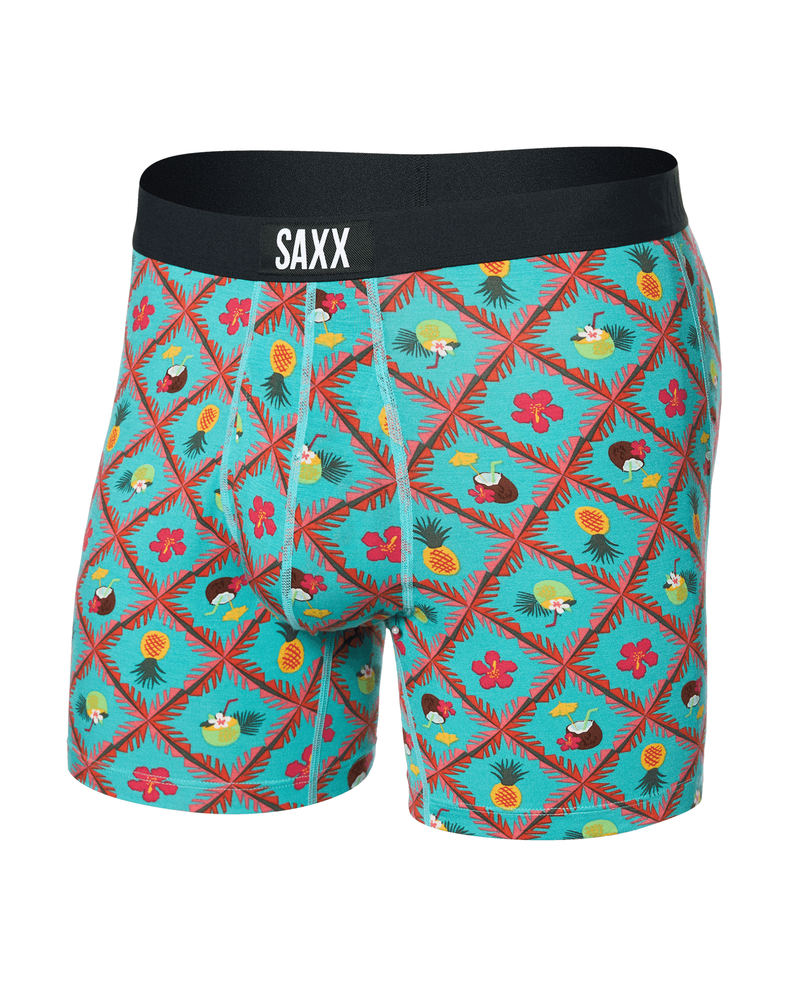 Front of Ultra Super Soft Boxer Brief Fly in Pina Colada Plaid-Aqua
