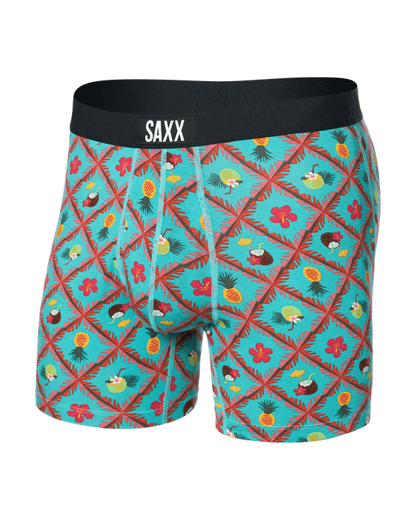 Front of Ultra Super Soft Boxer Brief Fly in Pina Colada Plaid-Aqua