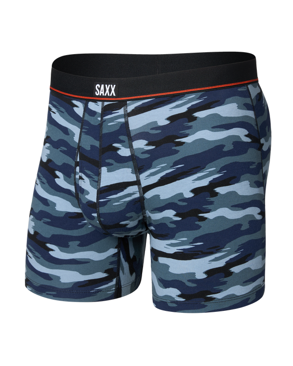 Front of Non-Stop Stretch Cotton Boxer Brief Fly in Analog Wave Camo-Multi