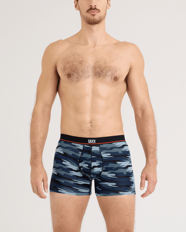 Front - Model wearing Non-Stop Stretch Cotton Boxer Brief Fly in Analog Wave Camo