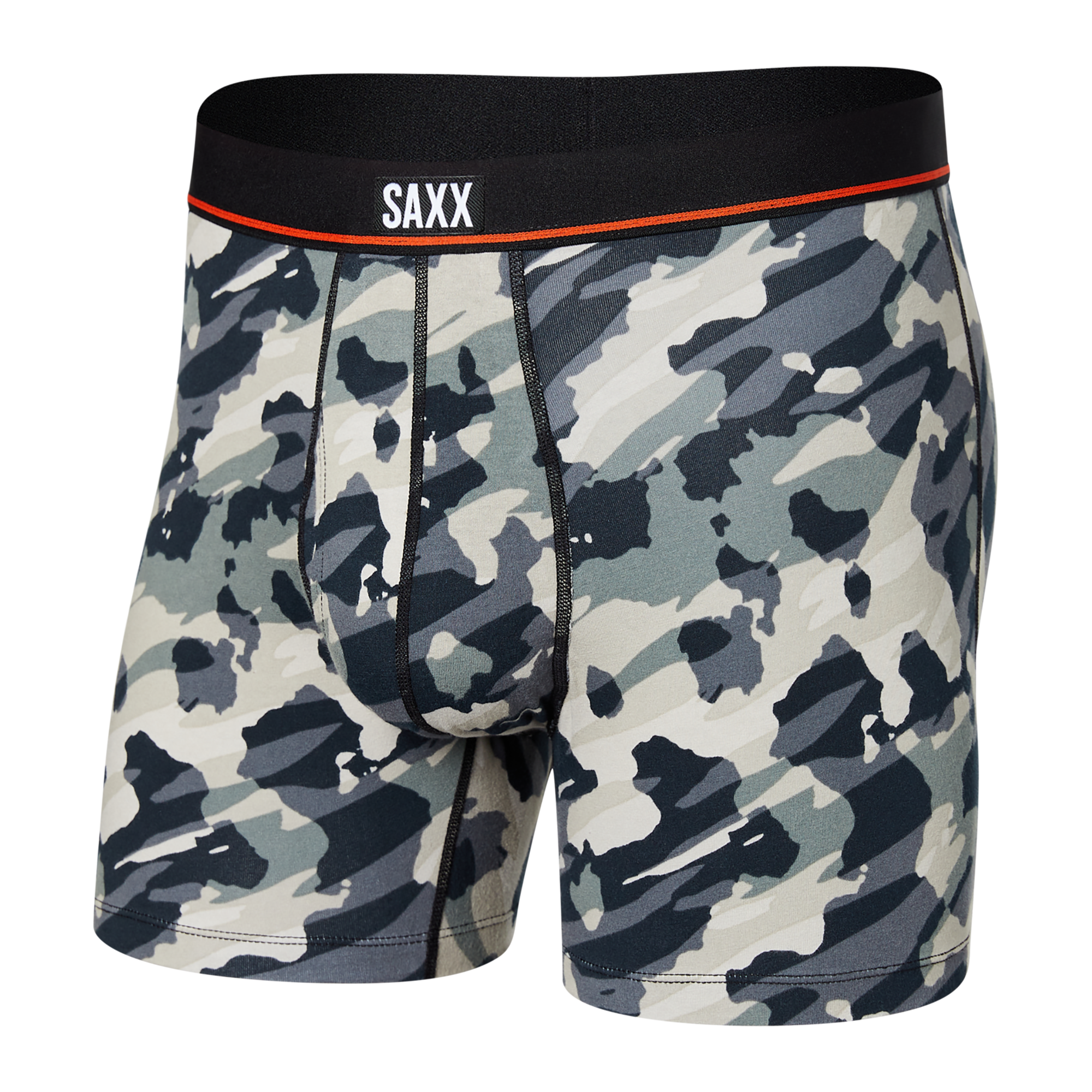 Front of Non-Stop Stretch Cotton Boxer Brief in Pop Grunge Camo- Graphite