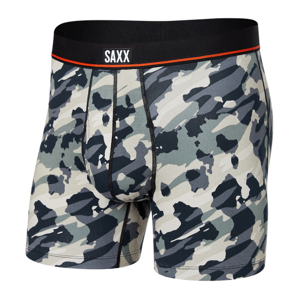 Front of Non-Stop Stretch Cotton Boxer Brief in Pop Grunge Camo- Graphite