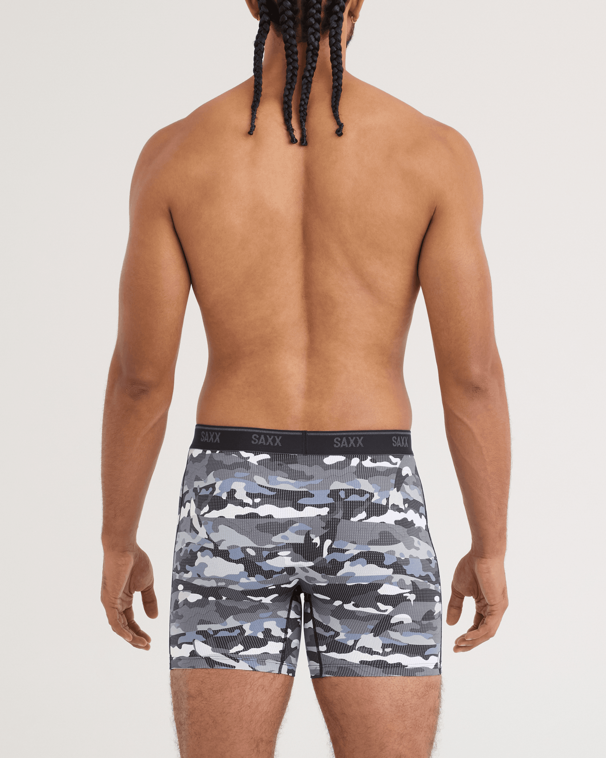 Back - Model wearing Quest Quick-Dry Mesh Boxer Brief 2 Pack in Killer Kamo/Black
