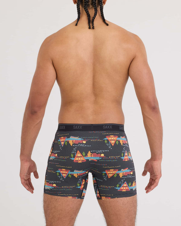 Back - Model wearing Quest Quick-Dry Mesh Boxer Brief Fly in Lakeside-Black