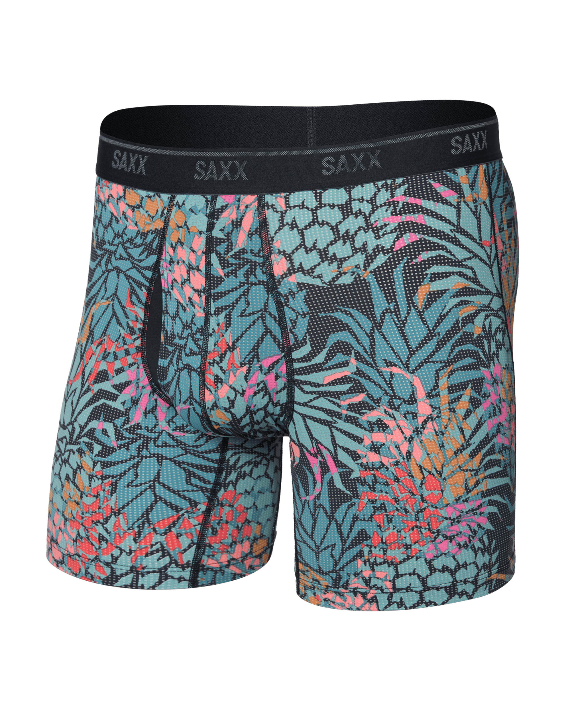 Front of  Quest Quick-Dry Mesh Boxer Brief Fly in Pineapple Patch-Multi