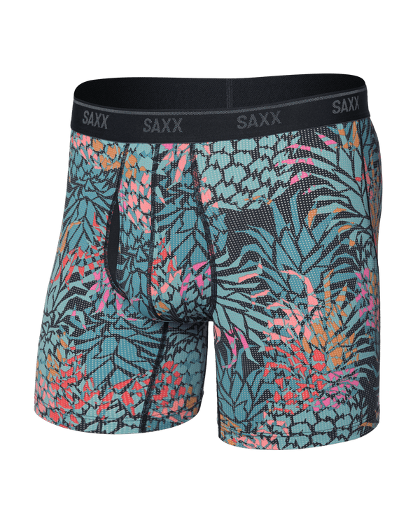 Front of  Quest Quick-Dry Mesh Boxer Brief Fly in Pineapple Patch-Multi