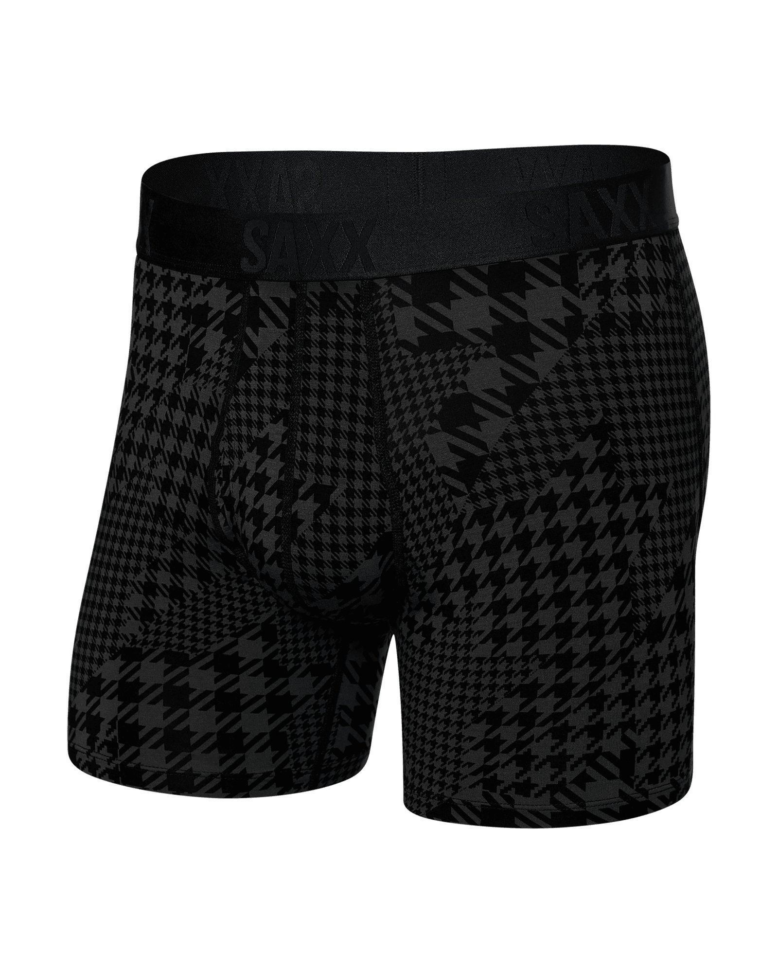 Front of 22nd Century Silk Boxer Brief in Dogstooth Camo- Black