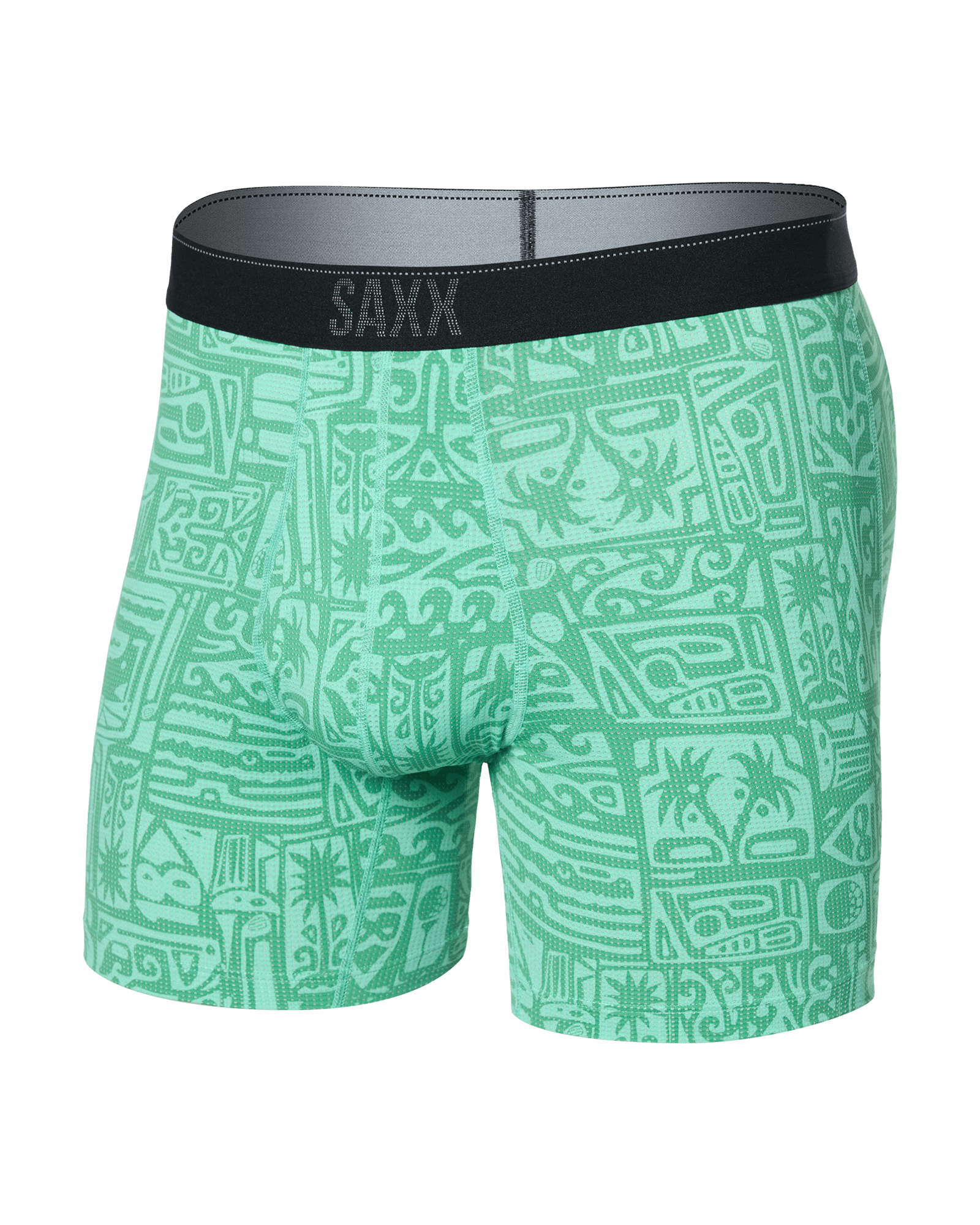 Front of Quest Quick Dry Mesh Baselayer Boxer Brief Fly in Pretty Birdie-Green