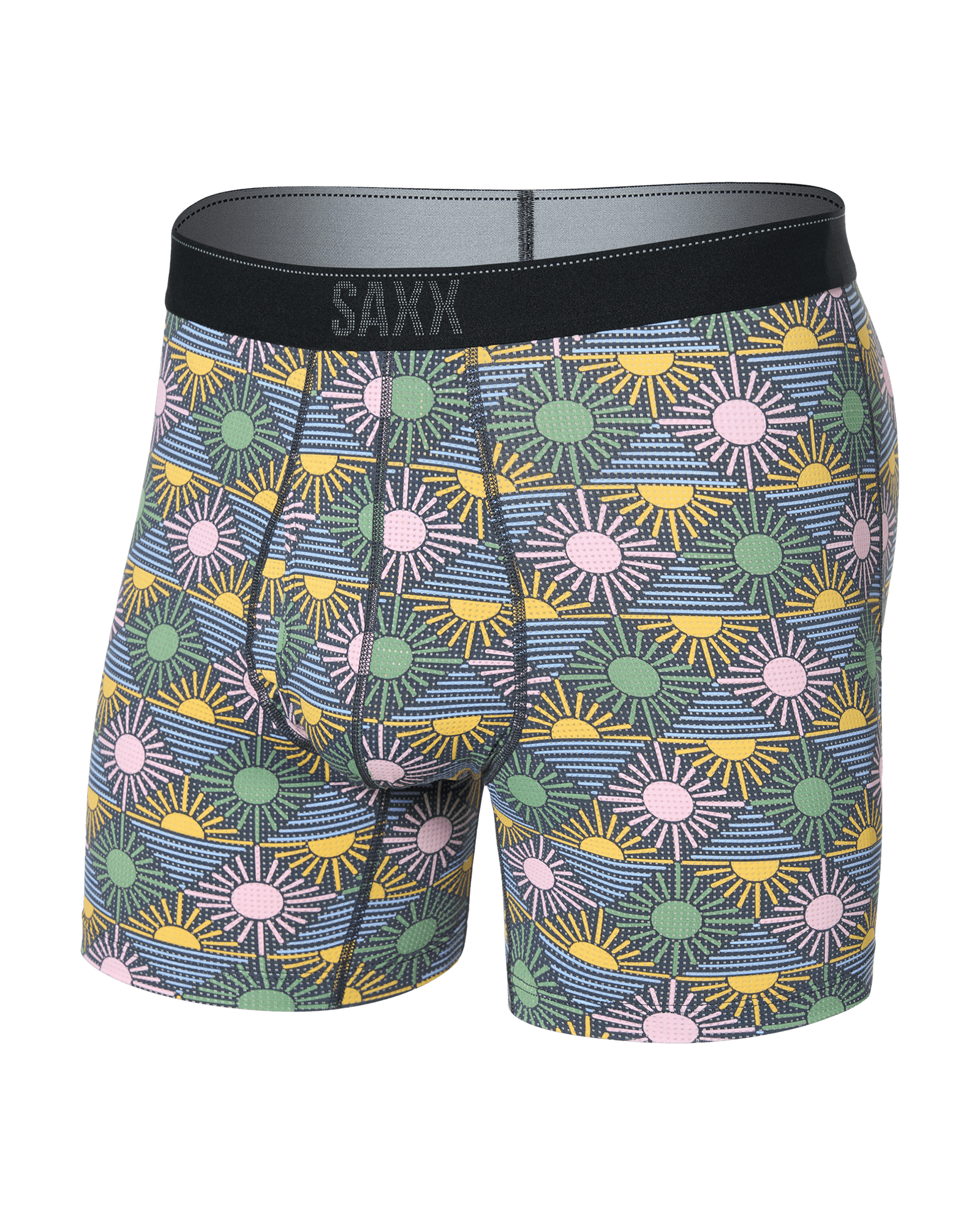 Front of Quest Quick Dry Mesh Baselayer Boxer Brief Fly in Rise And Shine-Ebony