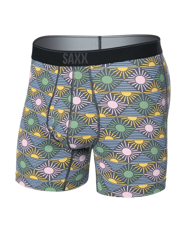 Front of Quest Quick Dry Mesh Baselayer Boxer Brief Fly in Rise And Shine-Ebony
