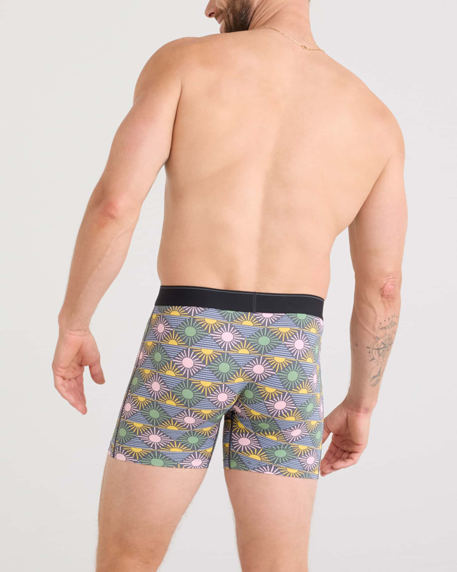 Back - Model wearing Quest Quick Dry Mesh Baselayer Boxer Brief Fly in Rise And Shine-Ebony