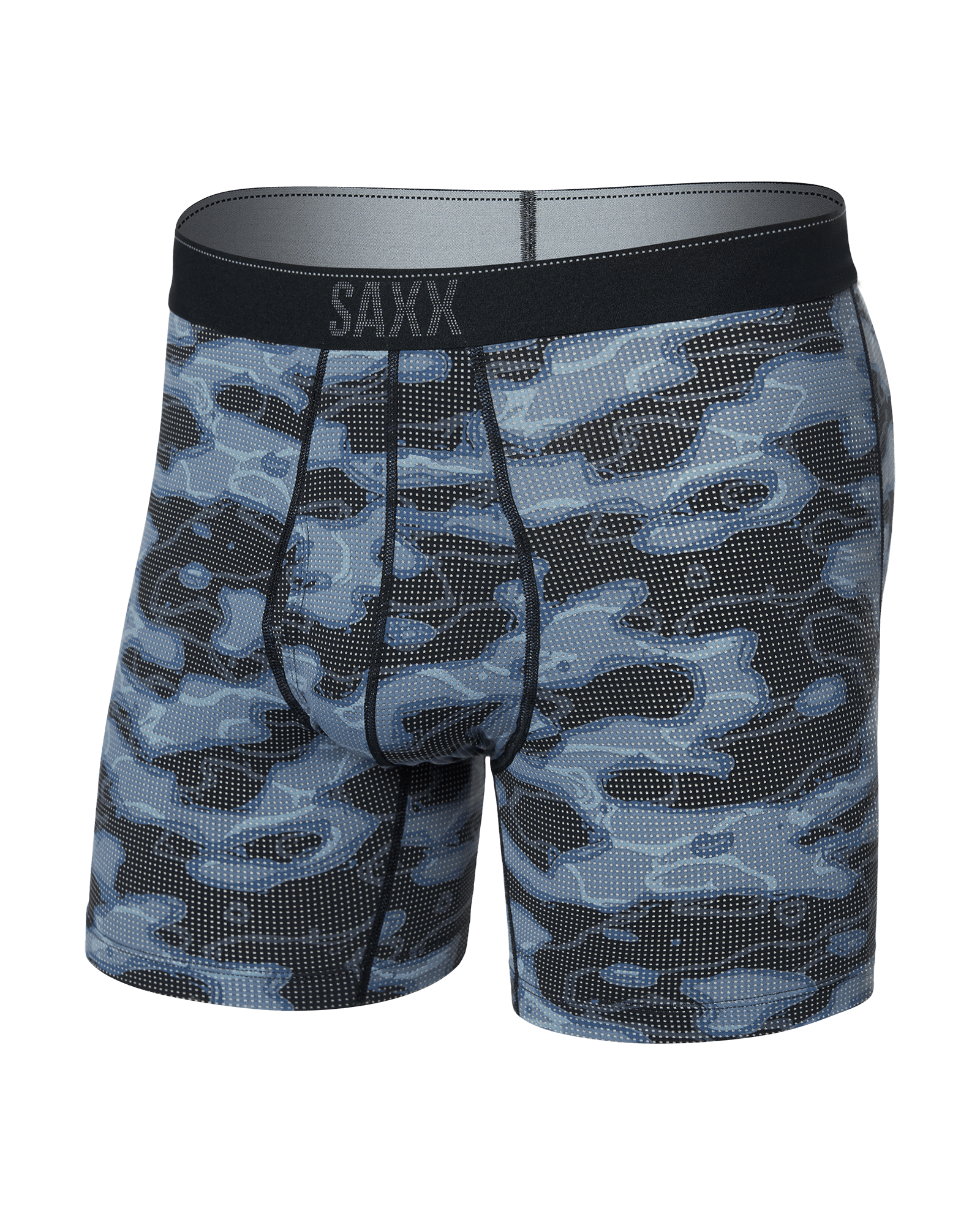 Front of Quest Quick Dry Mesh Baselayer Boxer Brief Fly in Waterdrop Camo-Black