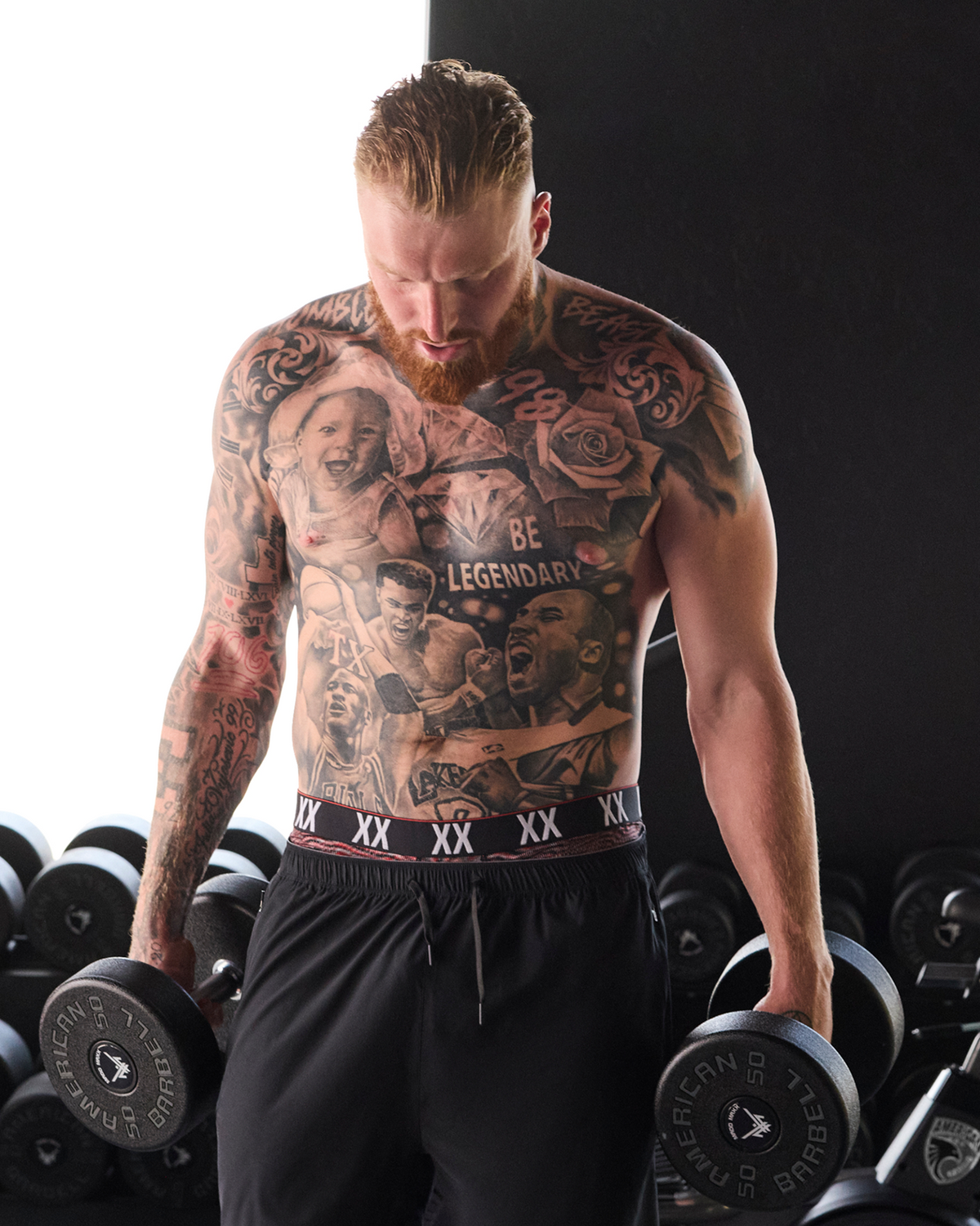 Maxx Crosby wearing SAXX Multi-Sport Mesh Boxer Brief in Hyperspace-Red Hot