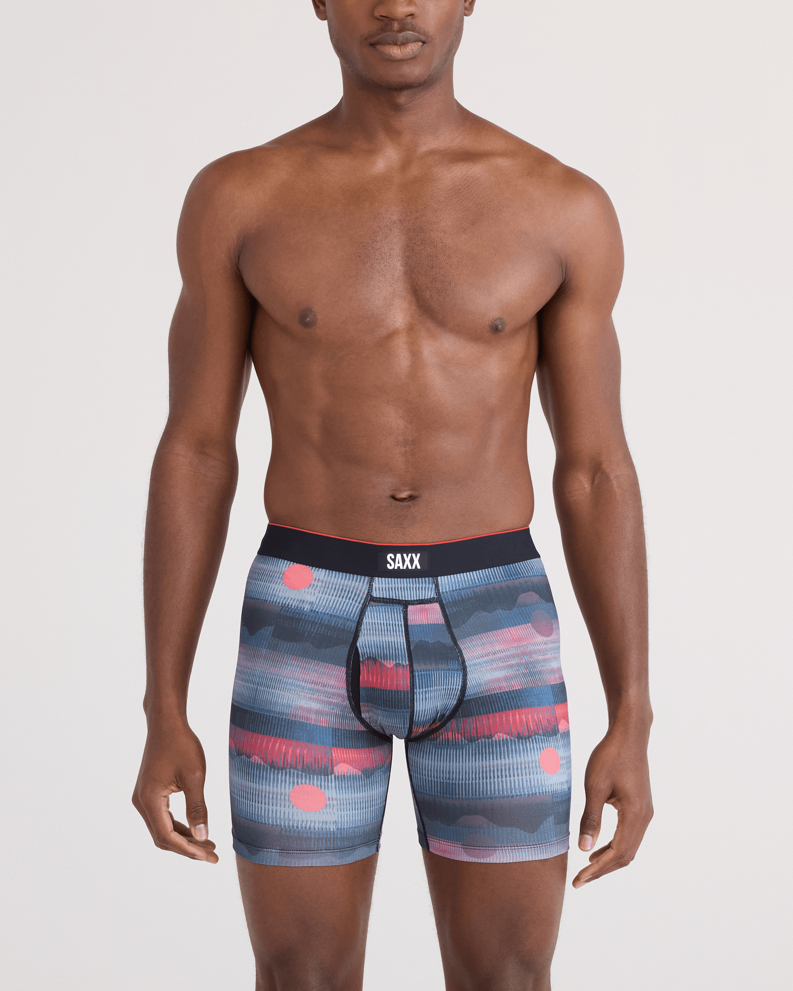 Front - Model wearing  Multi-Sport Mesh Boxer Brief Fly in Mystery Peaks-Multi