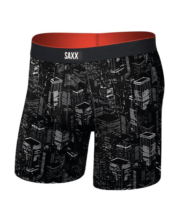 Front of Multi-Sport Mesh Boxer Brief Fly in  Night City-Black
