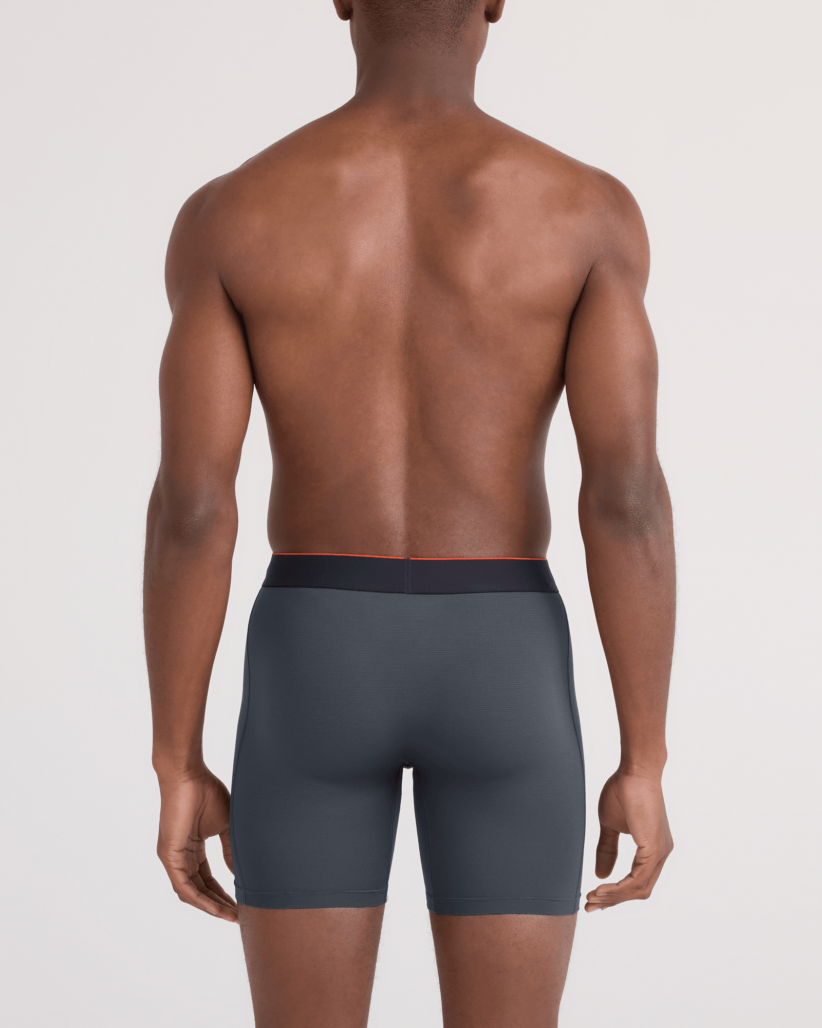 Back - Model wearing  Multi-Sport Mesh Boxer Brief Fly in Turbulence/Black Waistband