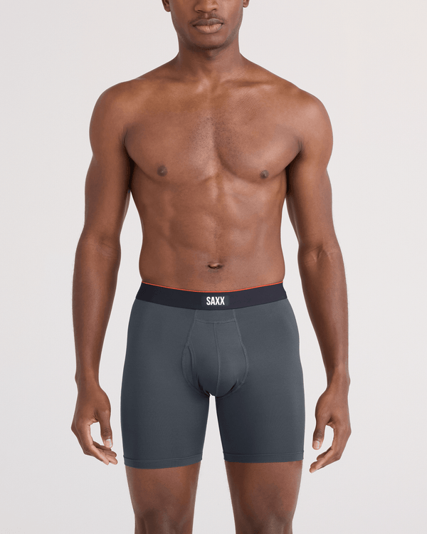 Front - Model wearing  Multi-Sport Mesh Boxer Brief Fly in Turbulence/Black Waistband