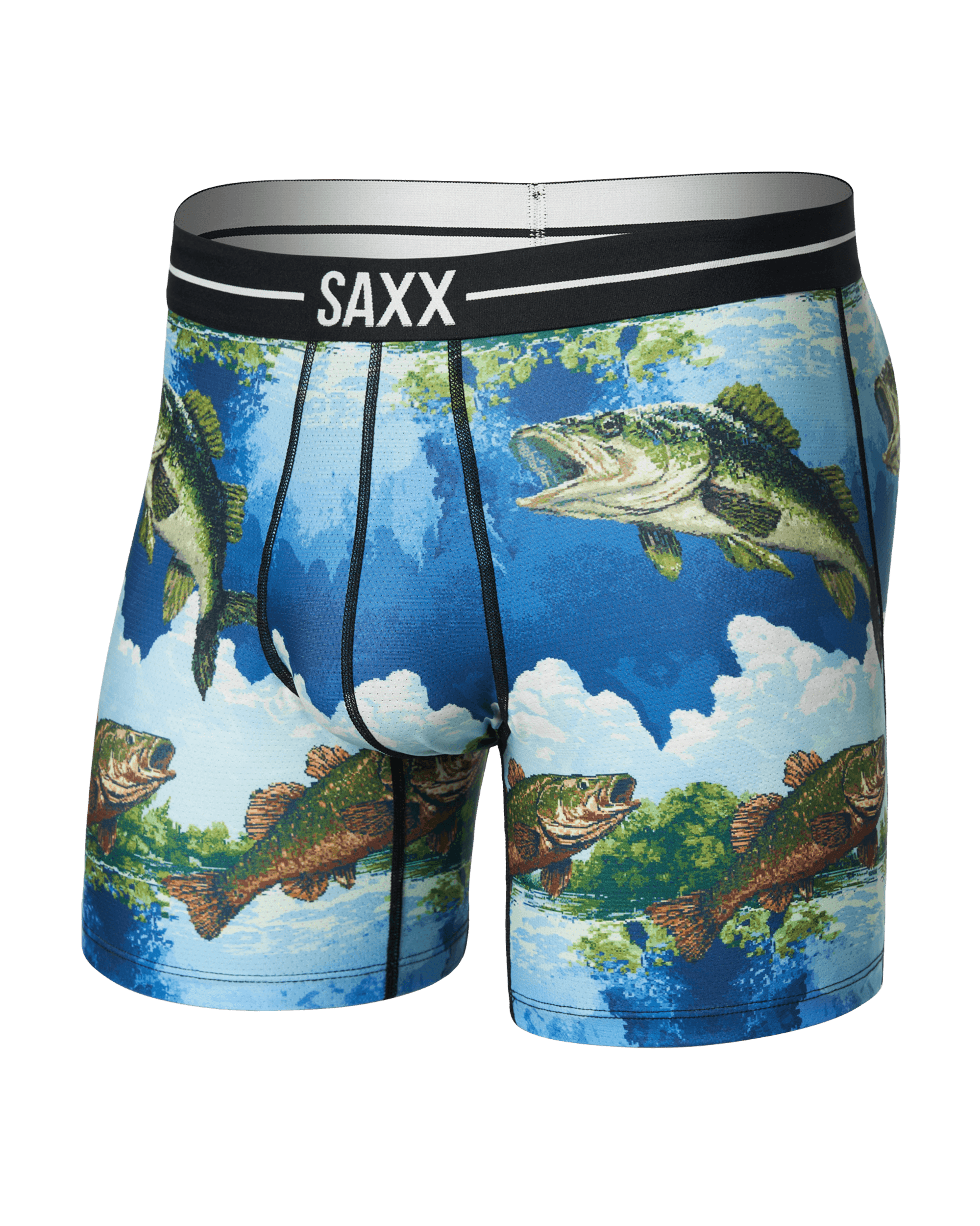 Front of Volt Breathable Mesh Boxer Brief in Bitmap Big Mouth-Multi