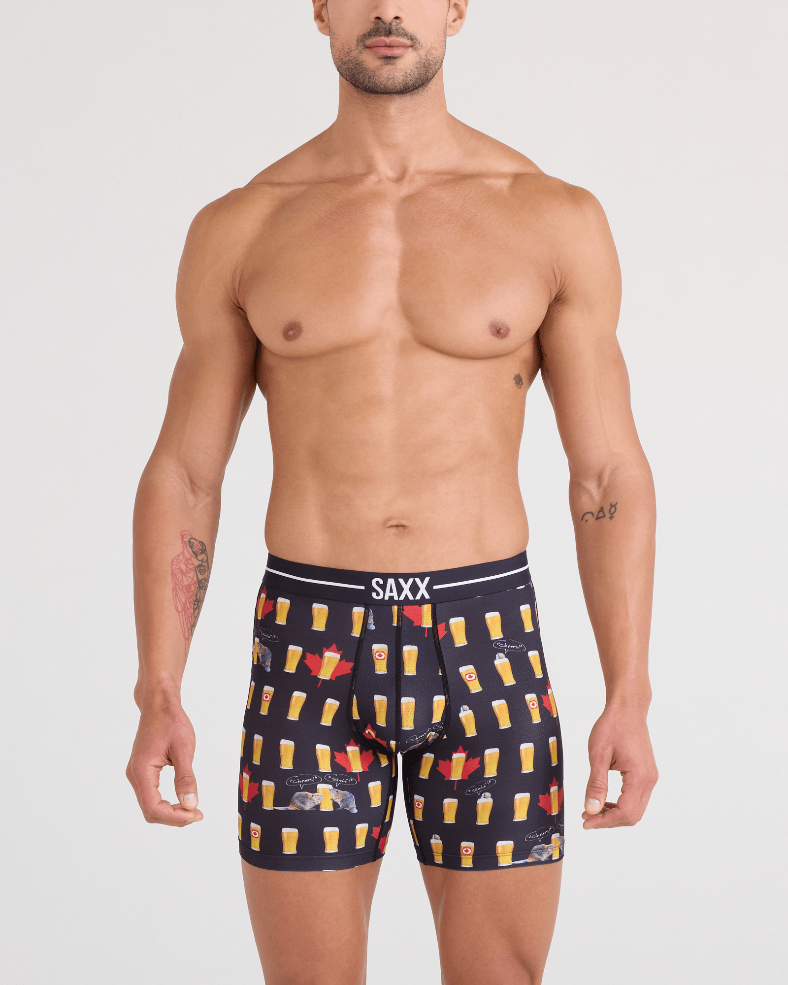 Front - Model wearing  Volt Breathable Mesh Boxer Brief in Cheers Canada-Black