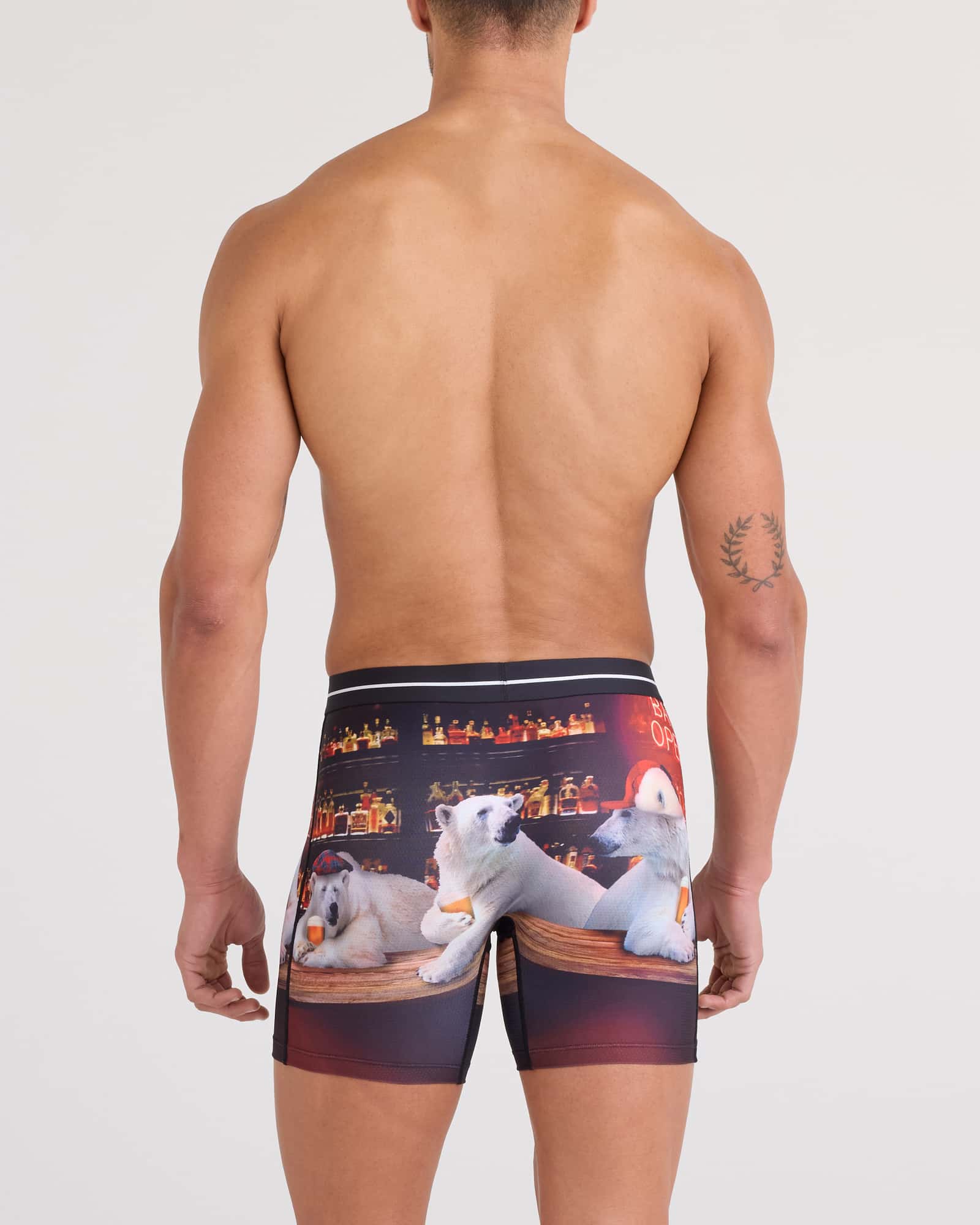 Back - Model wearing  Volt Breathable Mesh Boxer Brief in Da Bears-Multi